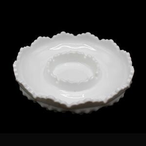 Vintage Fenton Milk Glass Chip & Dip Hobnail Pattern 8" Round Scalloped Edge